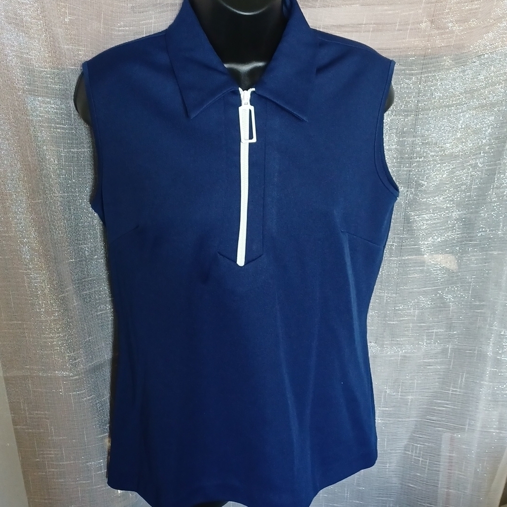 1960s/1970s Vintage Pykettes Sleeveless Top, blue, 1/4 zip, 20" PTP, 25" L